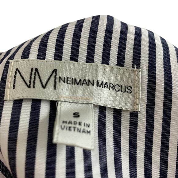Neiman Marcus Bow Bell Sleeve Blouse Size S Black White Striped Statement Cotton - Picture 6 of 9